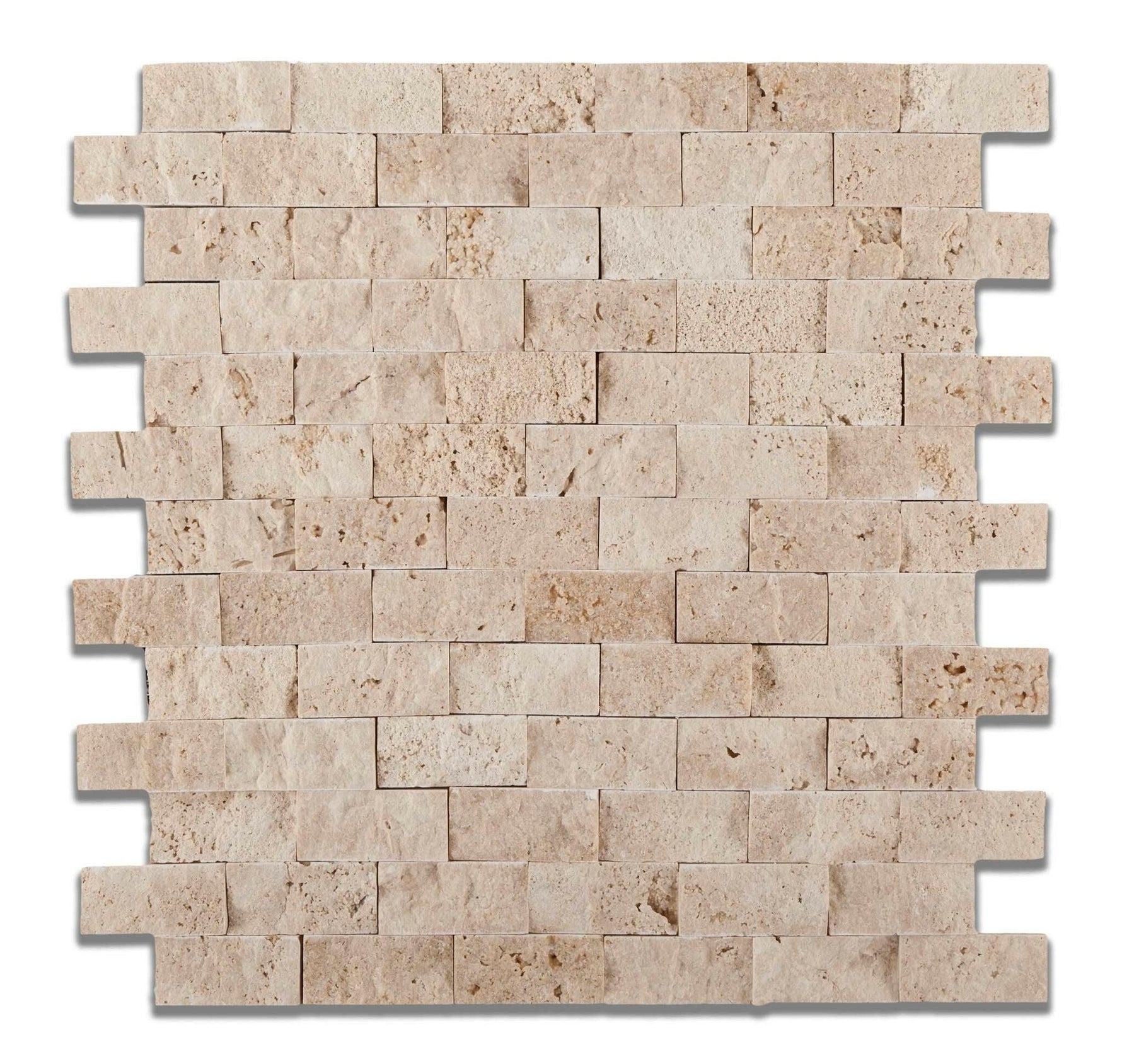 1 X 2 Ivory Travertine Split-Faced Brick Mosaic Tile-Travertine Mosaic-American Tile Depot