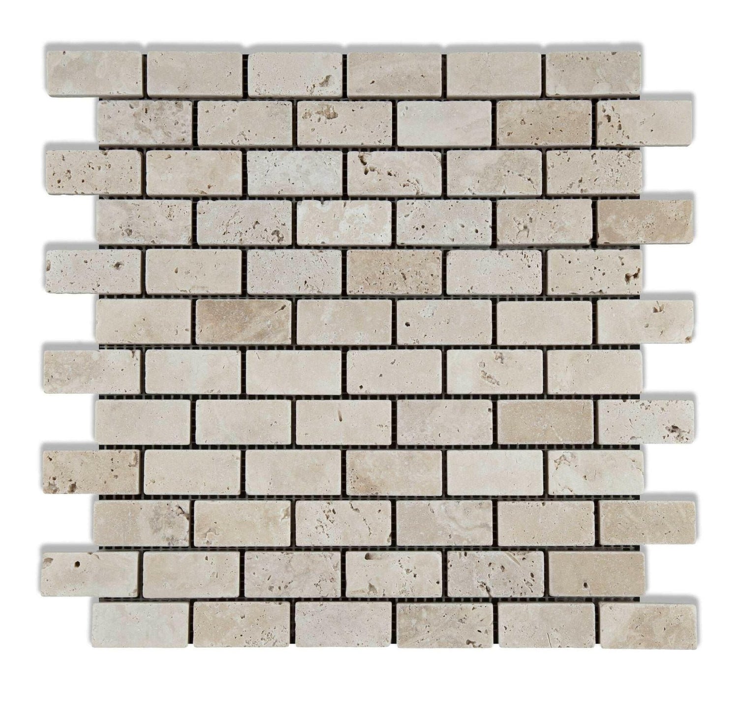 1 X 2 Ivory Travertine Tumbled Brick Mosaic Tile-Travertine Mosaic-American Tile Depot