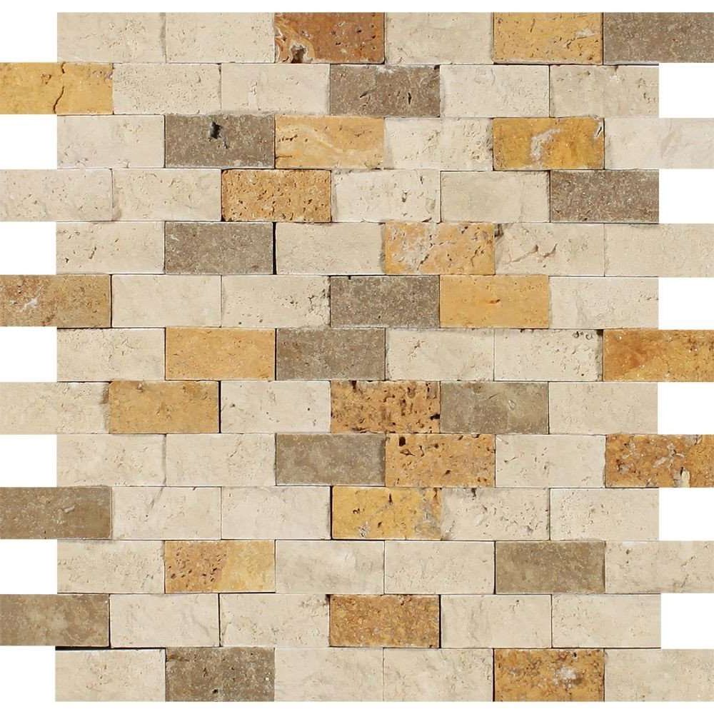 1 X 2 Mixed Travertine Split-Faced Brick Mosaic Tile-Travertine Mosaic-American Tile Depot