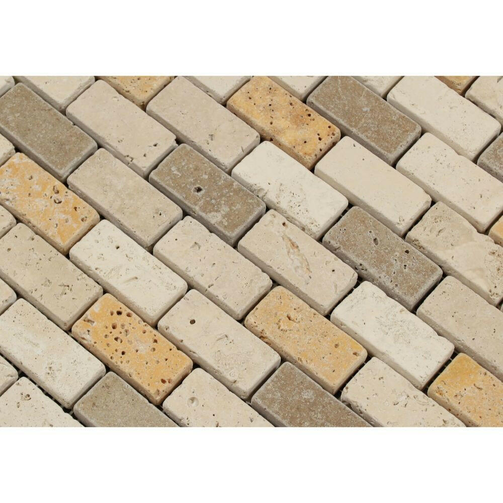 1 X 2 Mixed Travertine Tumbled Brick Mosaic Tile-Travertine Mosaic-American Tile Depot