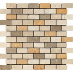 1 X 2 Mixed Travertine Tumbled Brick Mosaic Tile-Travertine Mosaic-American Tile Depot