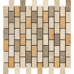 1 X 2 Mixed Travertine Tumbled Brick Mosaic Tile-Travertine Mosaic-American Tile Depot