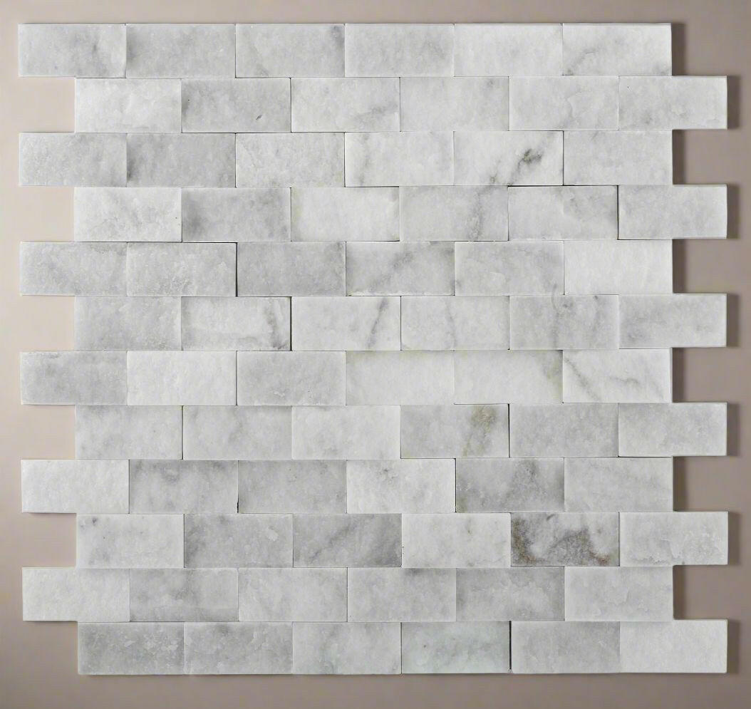 1 X 2 Oriental White / Asian Statuary Marble Split-Faced Mosaic Tile-Marble Mosaic-American Tile Depot