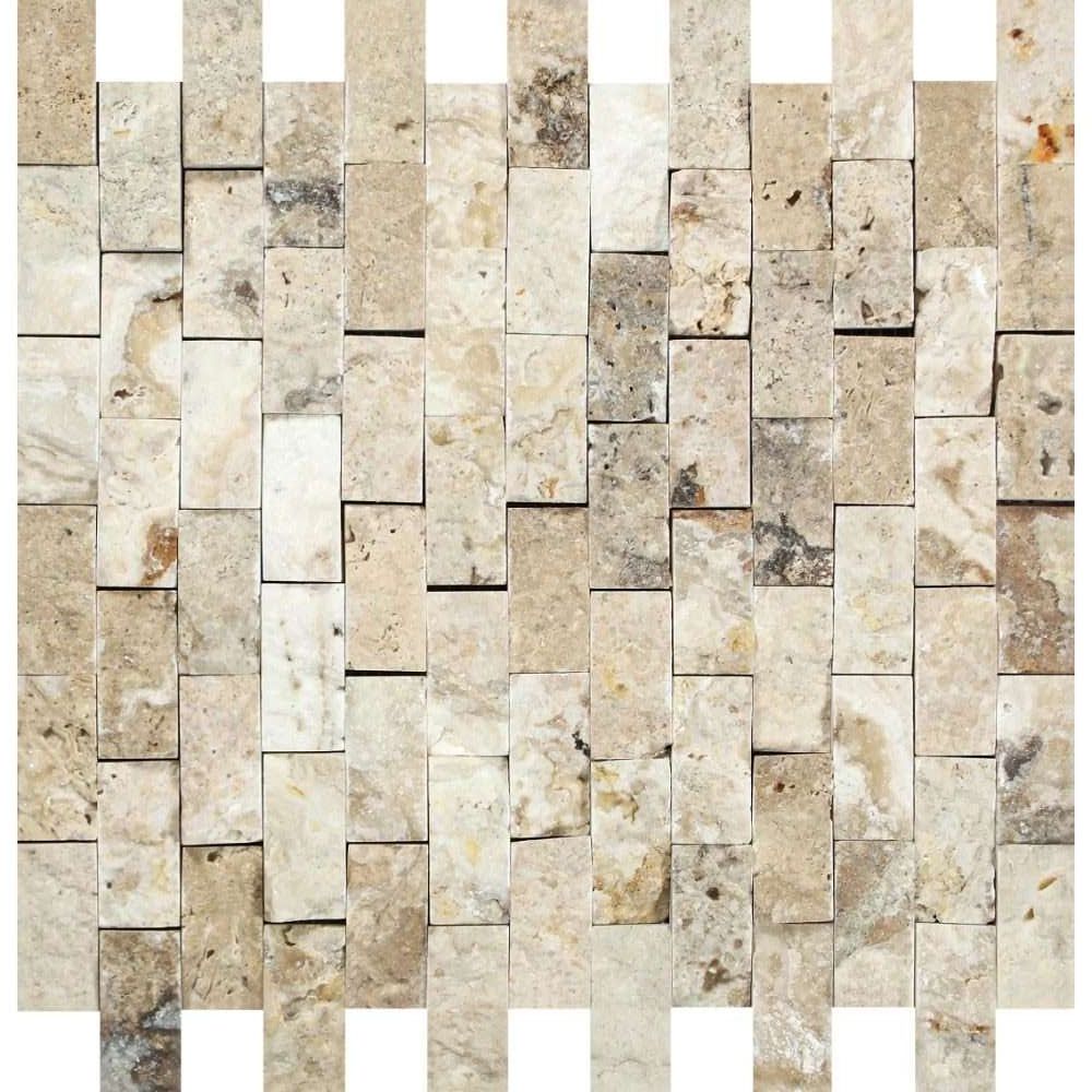 1 X 2 Philadelphia Travertine Split-Faced Brick Mosaic Tile-Travertine Mosaic-American Tile Depot