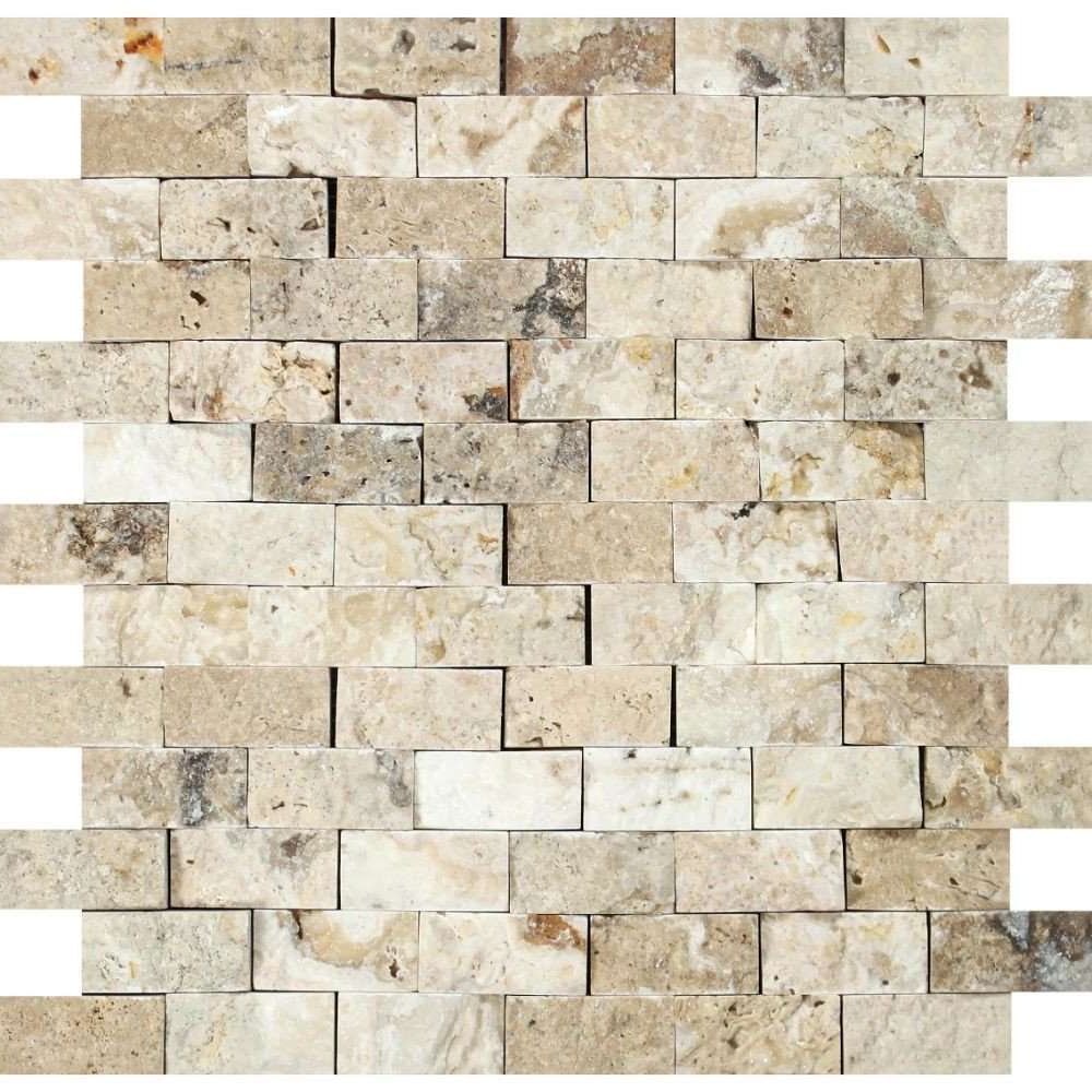 1 X 2 Philadelphia Travertine Split-Faced Brick Mosaic Tile-Travertine Mosaic-American Tile Depot