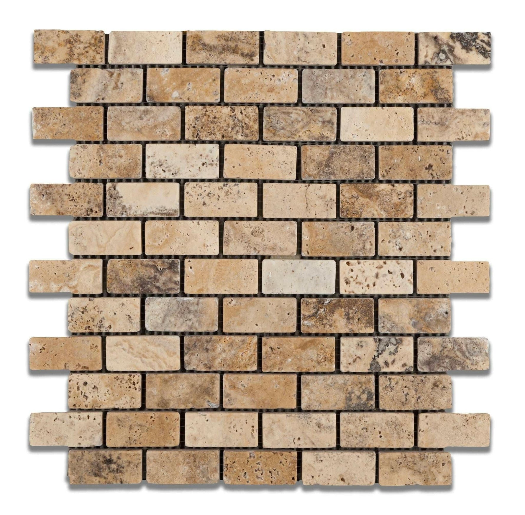 1 X 2 Philadelphia Travertine Tumbled Brick Mosaic Tile-Travertine Mosaic-American Tile Depot