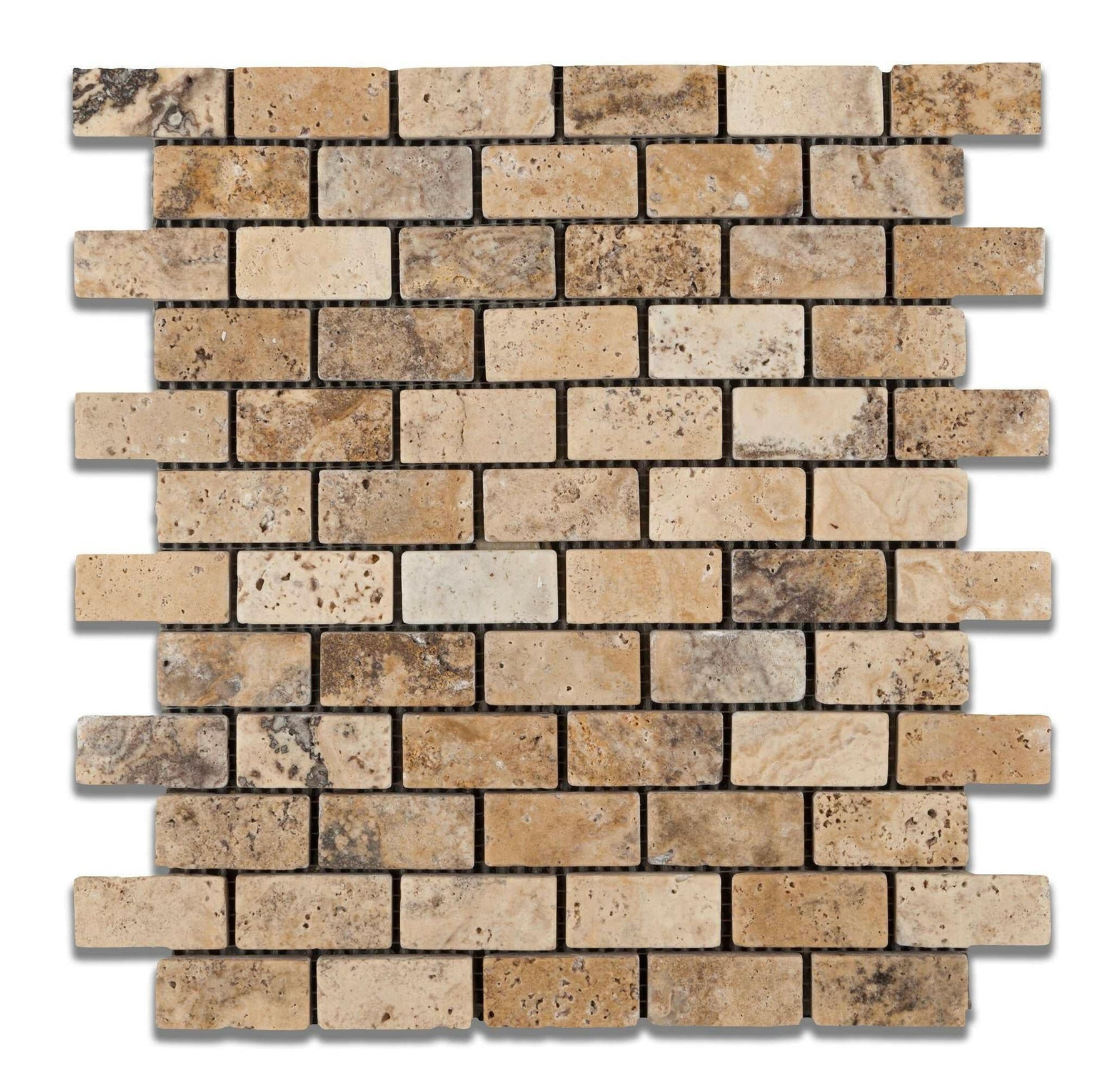 1 X 2 Philadelphia Travertine Tumbled Brick Mosaic Tile-Travertine Mosaic-American Tile Depot