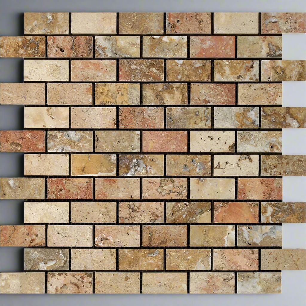 1 X 2 Scabos Travertine Polished Brick Mosaic Tile-Travertine Mosaic-American Tile Depot