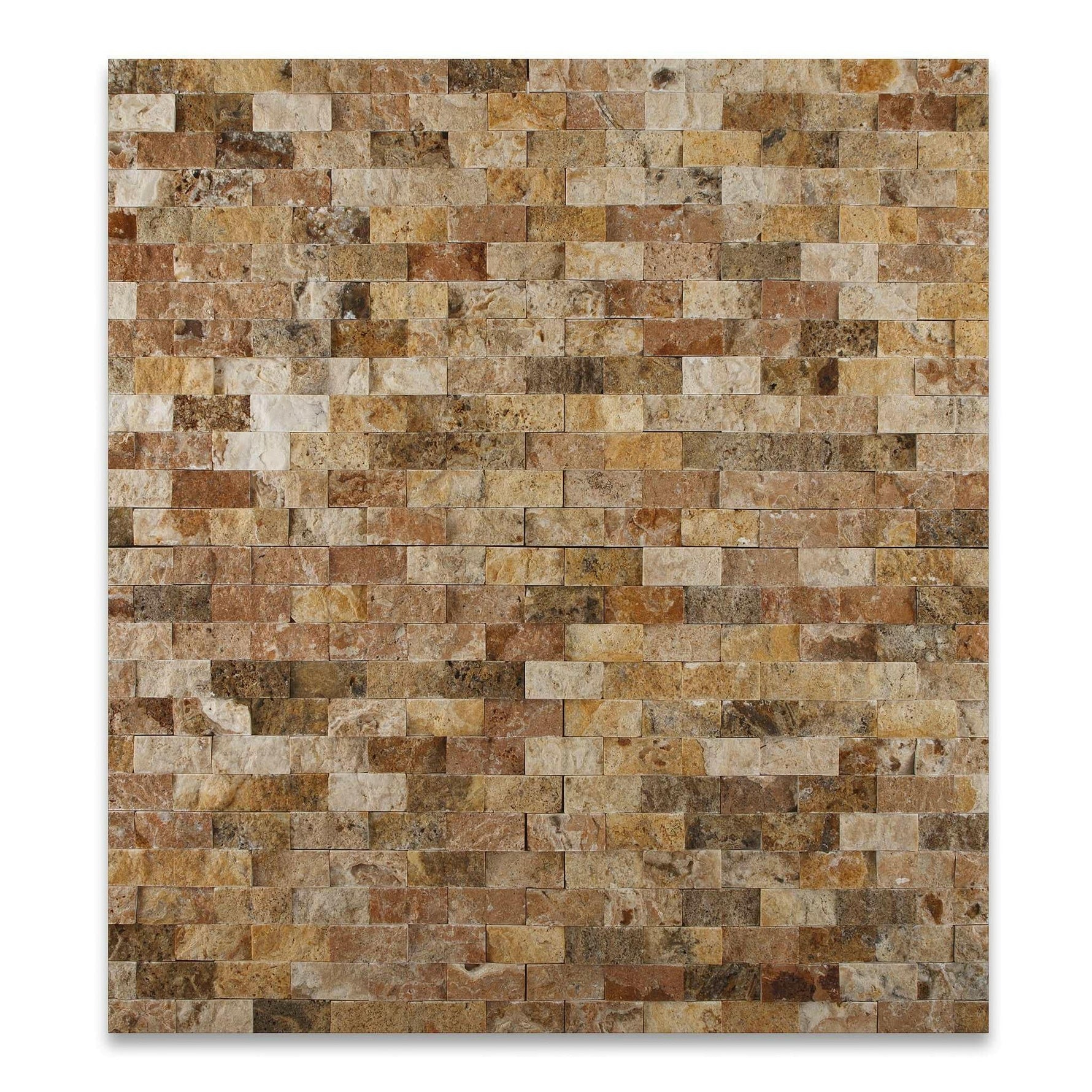 1 X 2 Scabos Travertine Split-Faced Brick Mosaic Tile-Travertine Mosaic-American Tile Depot