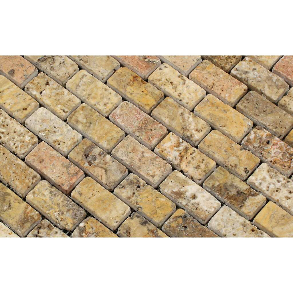 1 X 2 Scabos Travertine Tumbled Brick Mosaic Tile-Travertine Mosaic-American Tile Depot