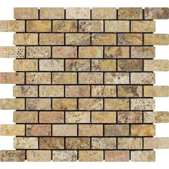 1 X 2 Scabos Travertine Tumbled Brick Mosaic Tile-Travertine Mosaic-American Tile Depot