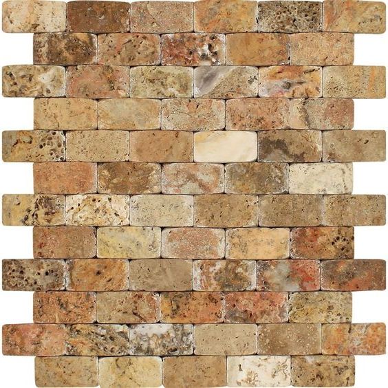 1 X 2 Scabos Travertine Tumbled CNC Arched 3-D Mosaic Tile-Travertine Mosaic-American Tile Depot