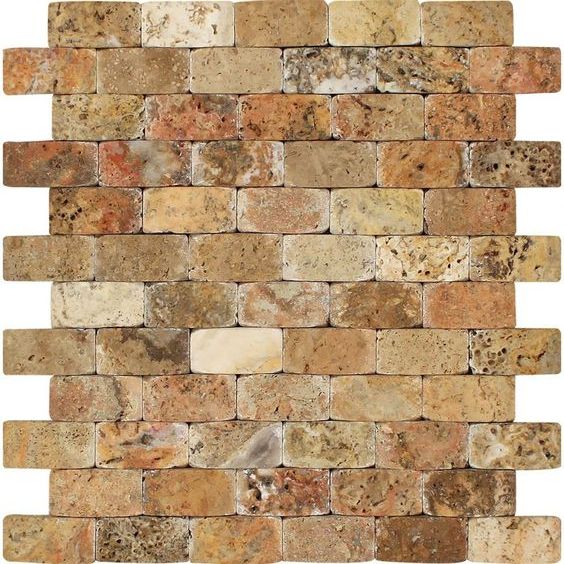 1 X 2 Scabos Travertine Tumbled CNC Arched 3-D Mosaic Tile-Travertine Mosaic-American Tile Depot