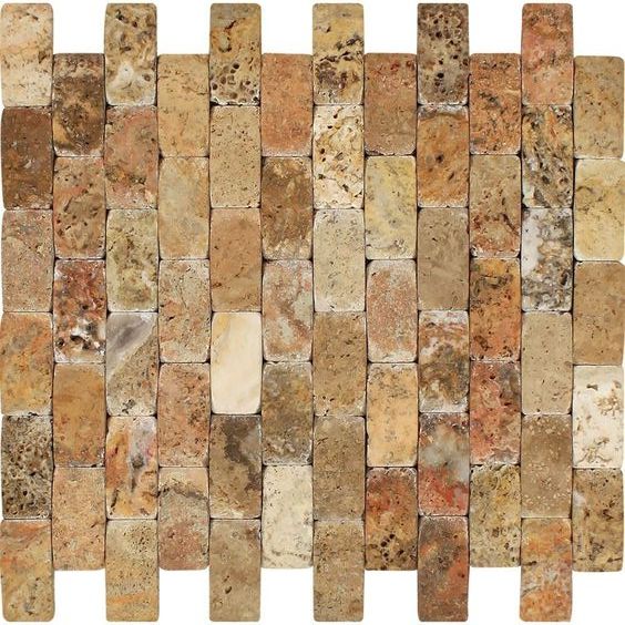 1 X 2 Scabos Travertine Tumbled CNC Arched 3-D Mosaic Tile-Travertine Mosaic-American Tile Depot