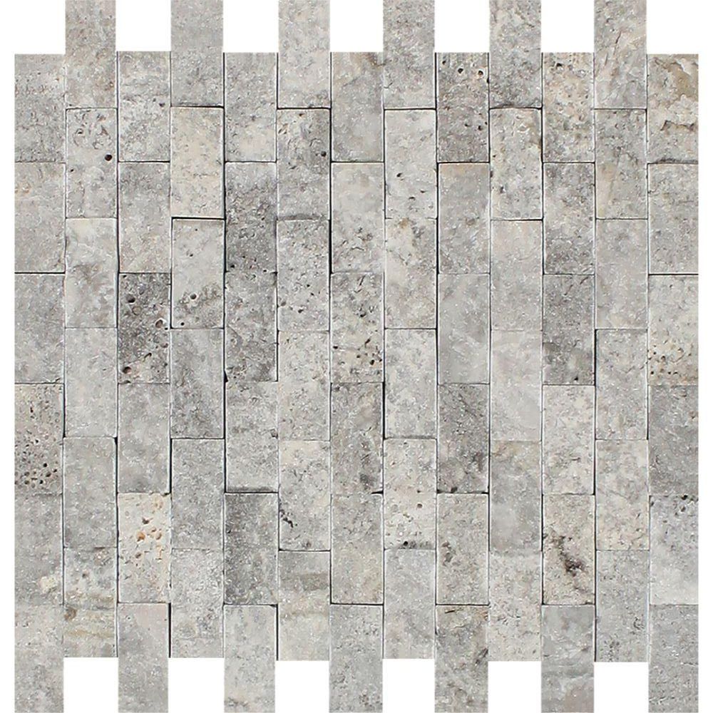 1 X 2 Silver Travertine Split-Faced Mosaic Tile-Travertine Mosaic-American Tile Depot