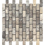 1 X 2 Silver Travertine Tumbled Mosaic Tile-Travertine Mosaic-American Tile Depot