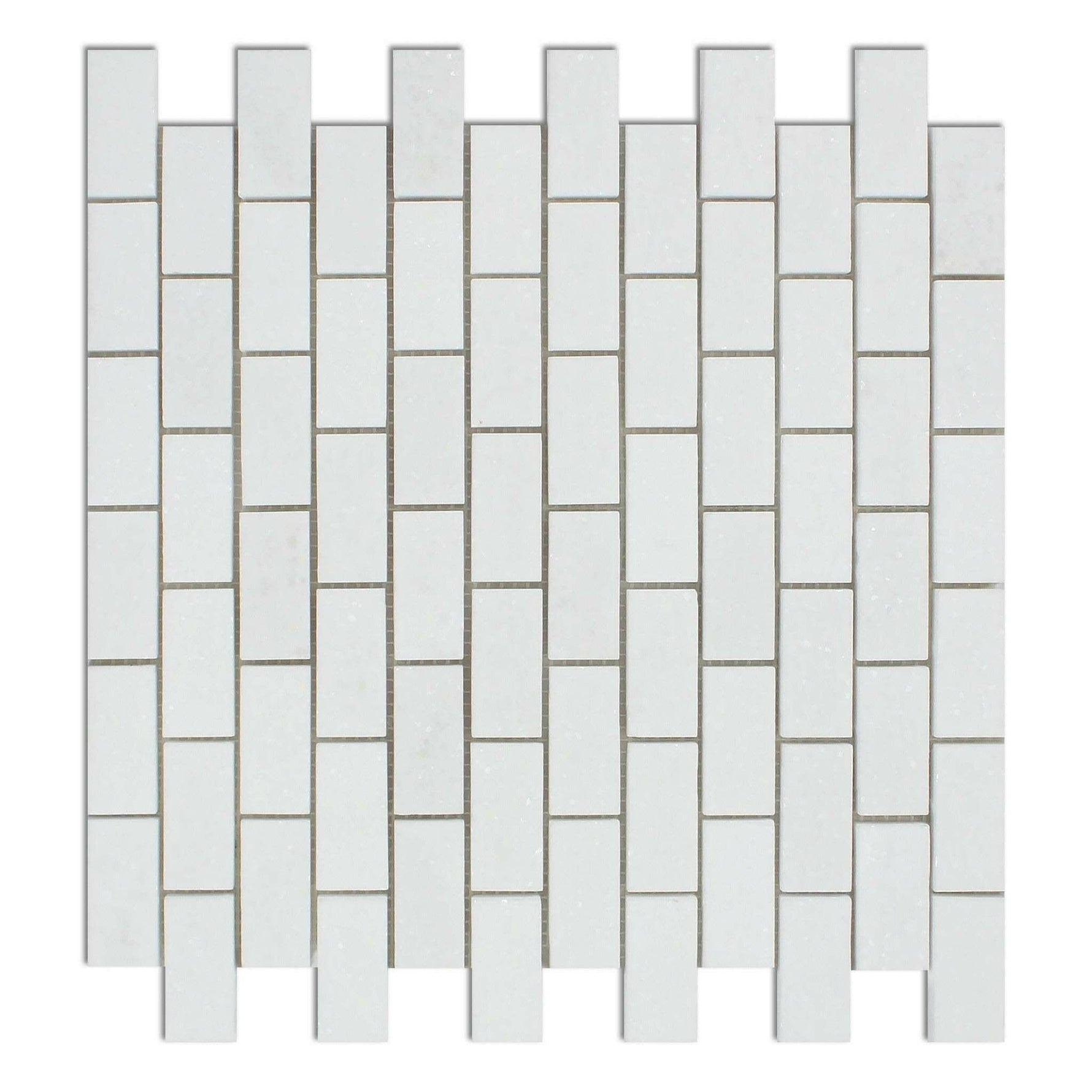 1 X 2 Thassos White Marble Honed Brick Mosaic Tile-Marble Mosaic-American Tile Depot