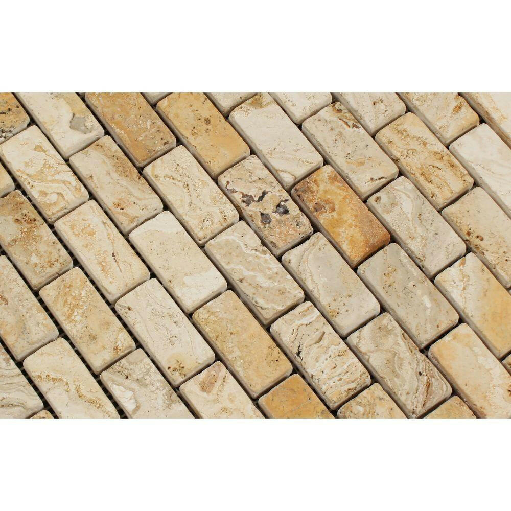 1 X 2 Valencia Travertine Tumbled Mosaic Tile-Travertine Mosaic-American Tile Depot