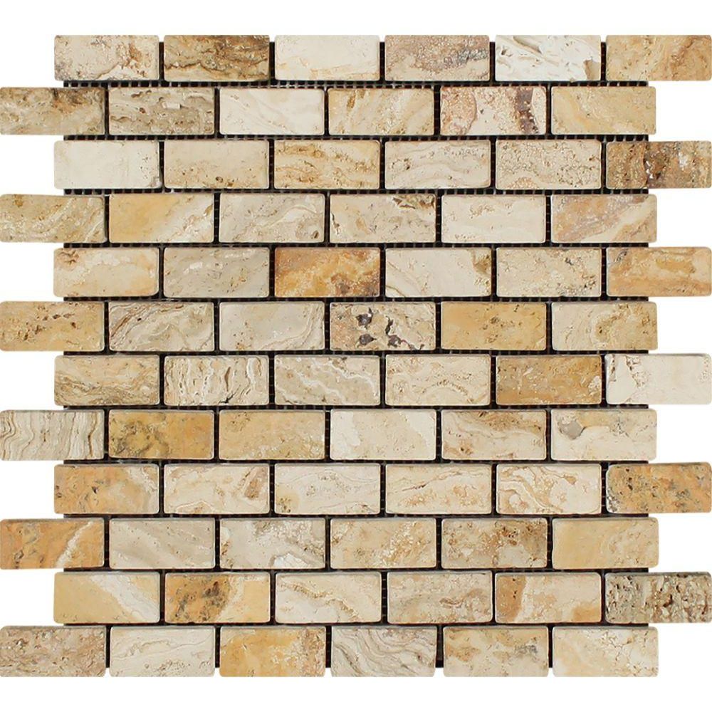 1 X 2 Valencia Travertine Tumbled Mosaic Tile-Travertine Mosaic-American Tile Depot