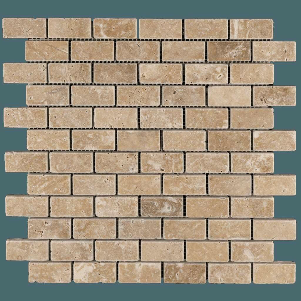 1 X 2 Walnut Travertine Tumbled Brick Mosaic Tile-Travertine Mosaic-American Tile Depot