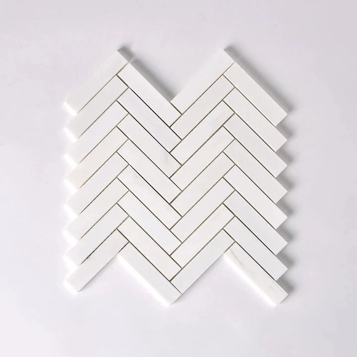 1 X 4 Bianco Dolomite Honed Herringbone Marble Mosaic Tile-Marble Mosaic-American Tile Depot