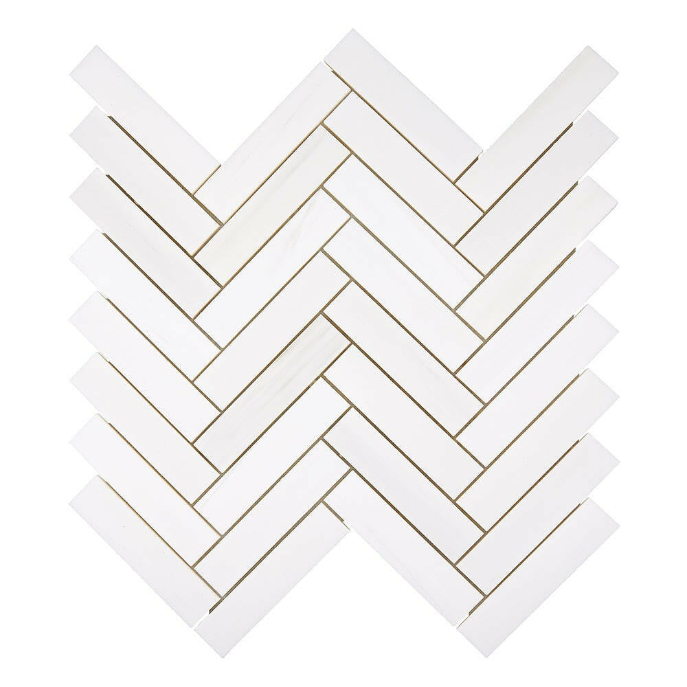 1 X 4 Bianco Dolomite Honed Herringbone Marble Mosaic Tile-Marble Mosaic-American Tile Depot