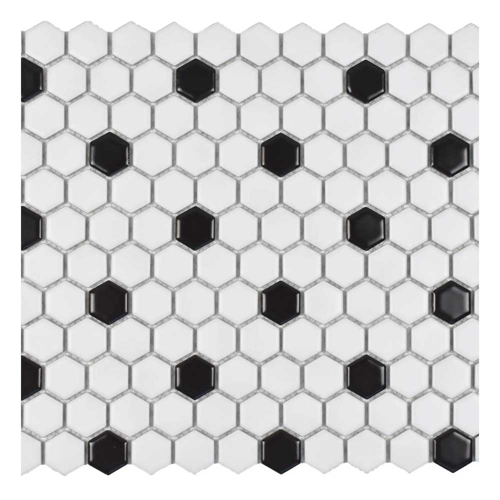 1" Array Black & White Matte Hexagon Porcelain Mosaic Tile-American Tile Depot