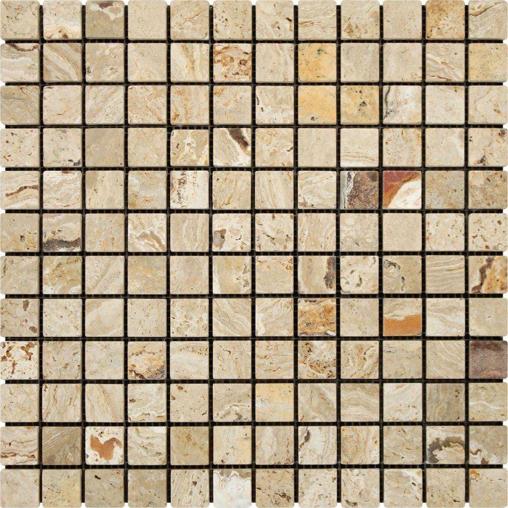 1 X 1 Valencia Travertine Tumbled Mosaic Tile-Travertine Mosaic-American Tile Depot