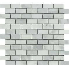 1 x 2 Bianco Venatino (Bianco Mare) Marble Honed Brick Mosaic Tile-Marble Mosaic-American Tile Depot