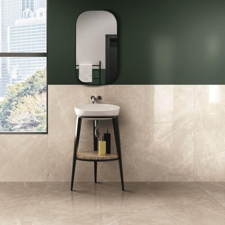 24 X 24 Dolomia Cream Luc Glossy Marble Look Porcelain Tile