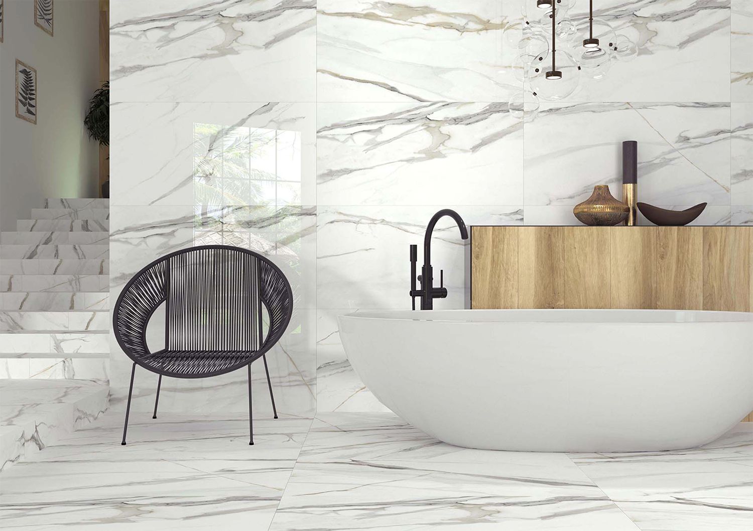 12 X 24 Emporio Calacatta Polished Marble Look Porcelain Tile-Porcelain Tile Large Formate-American Tile Depot