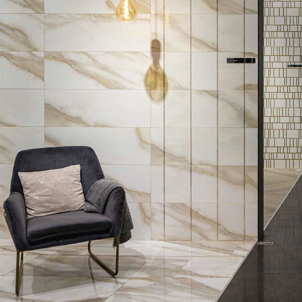 12 X 36 Calacatta Glossy Marble Look Porcelain Wall Tile-PORCELAIN-Large Format-American Tile Depot