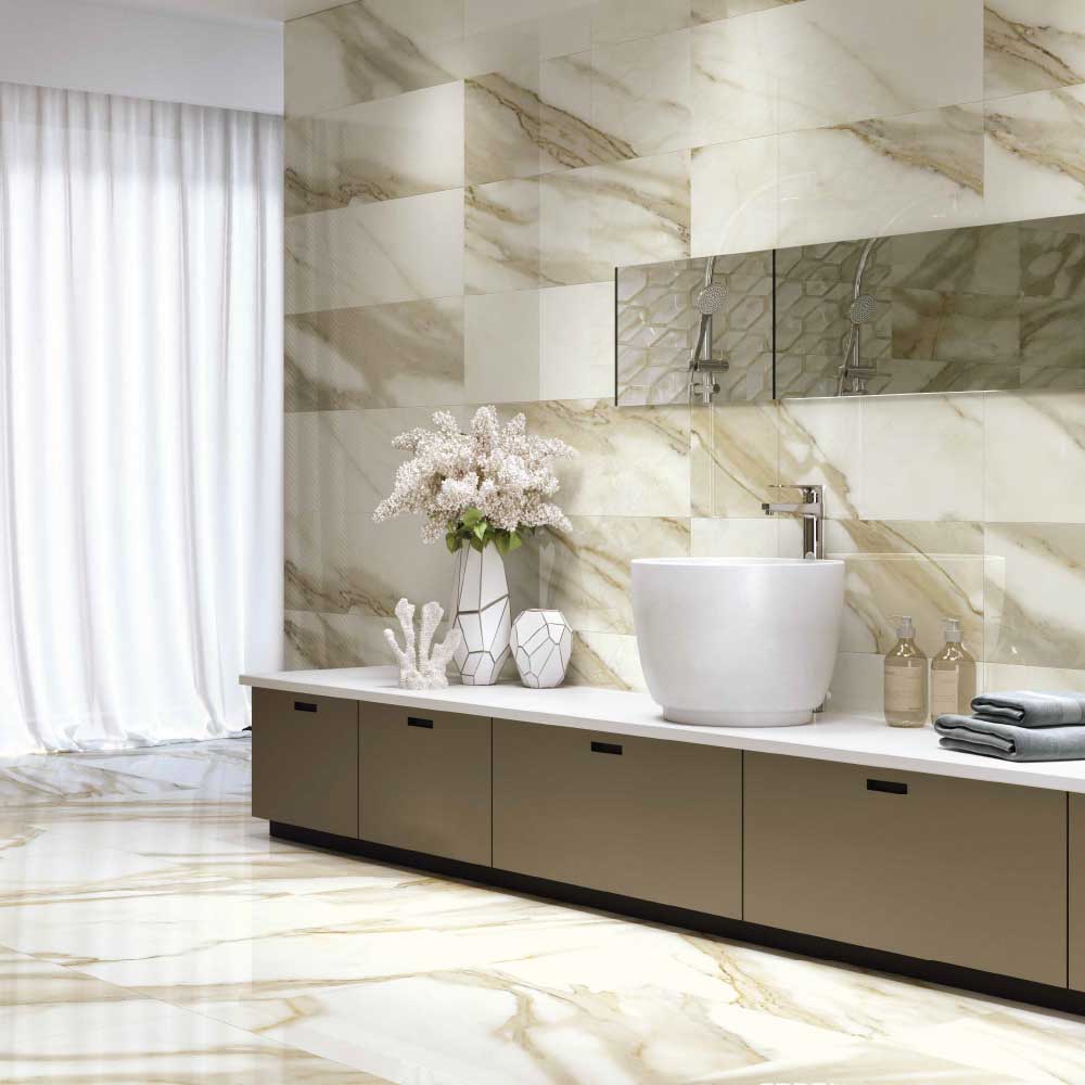 12 X 36 Calacatta Glossy Marble Look Porcelain Wall Tile-PORCELAIN-Large Format-American Tile Depot