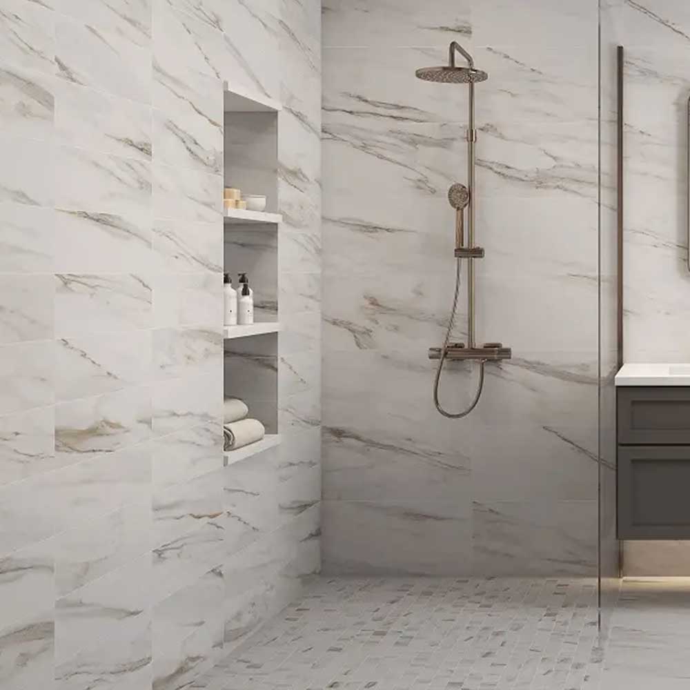 12x24 Calacatta Gold Prima Marble Look Glossy Porcelain Tile-Porcelain Tile Large Formate-American Tile Depot