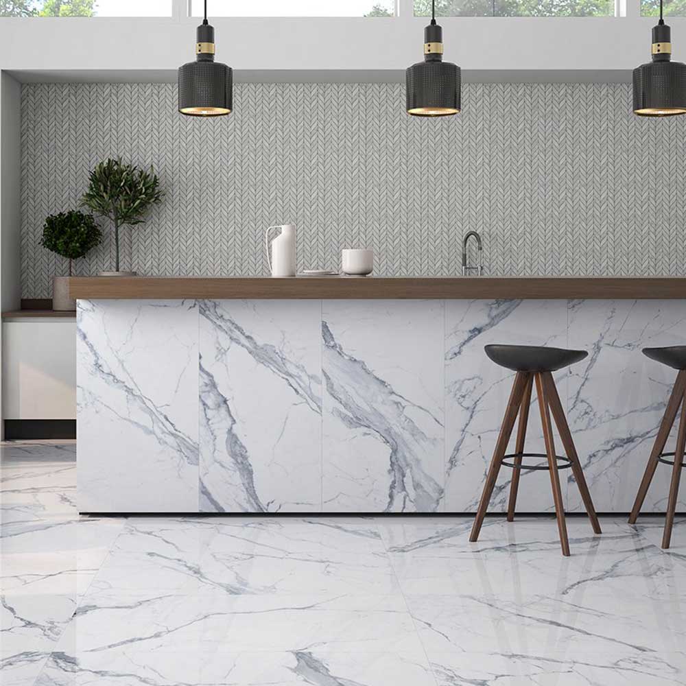 12x24 Claro Venato White Marble Look Glossy Porcelain Tile-Porcelain Tile Large Formate-American Tile Depot