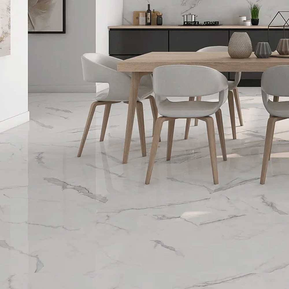 12x24 Claro Venato White Marble Look Glossy Porcelain Tile-Porcelain Tile Large Formate-American Tile Depot