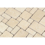 Ivory Travertine Tumbled Mini Versailles Mosaic Tile