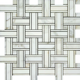 Calacatta Gold Marble Polished Triple Weave Mosaic Tile w / Calacatta Dots