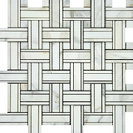 Calacatta Gold Marble Honed Triple Weave Mosaic Tile w / Calacatta Dots-Marble Mosaic-American Tile Depot