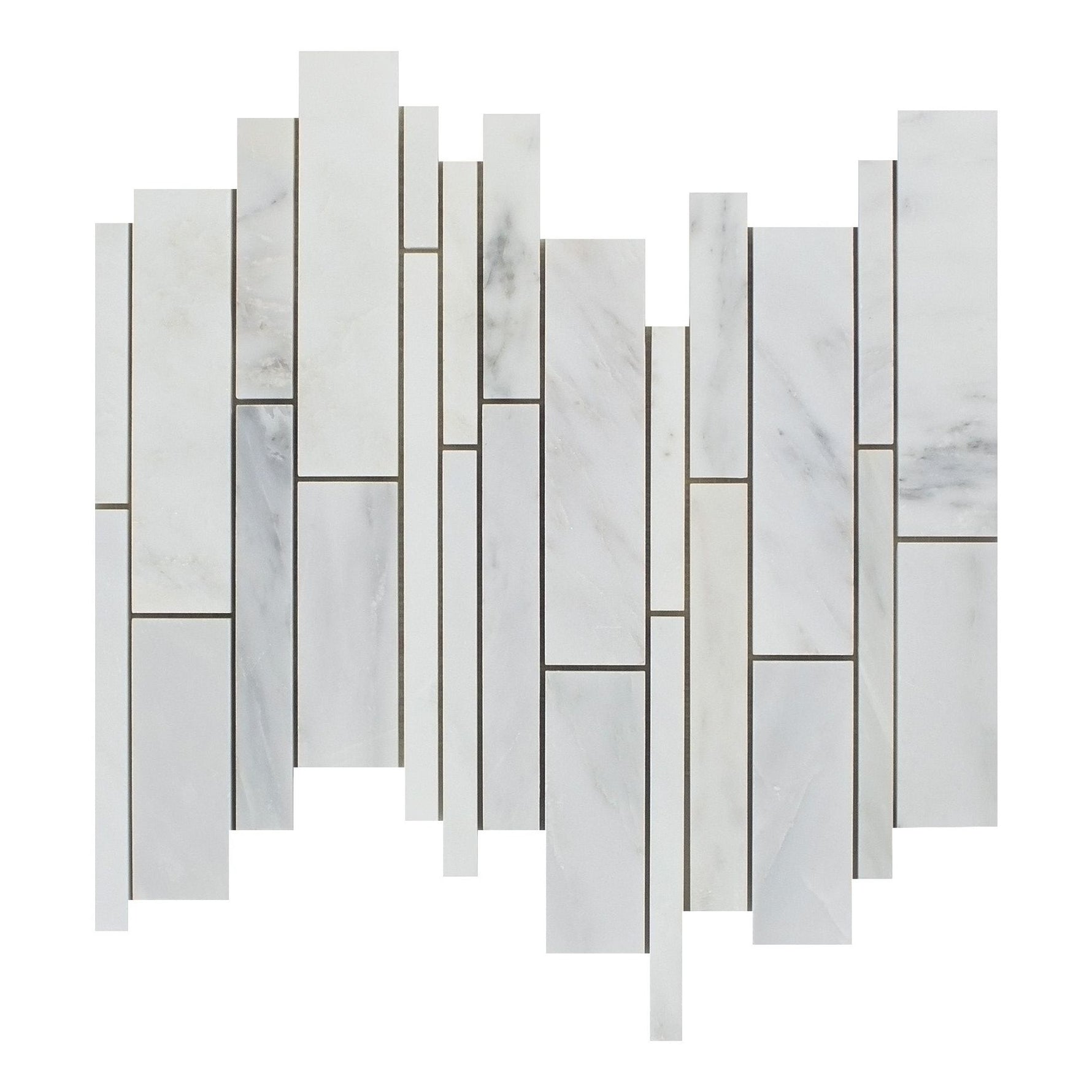 Oriental White / Asian Statuary Marble Polished Random Strip Mosaic Tile-Marble Mosaic-American Tile Depot