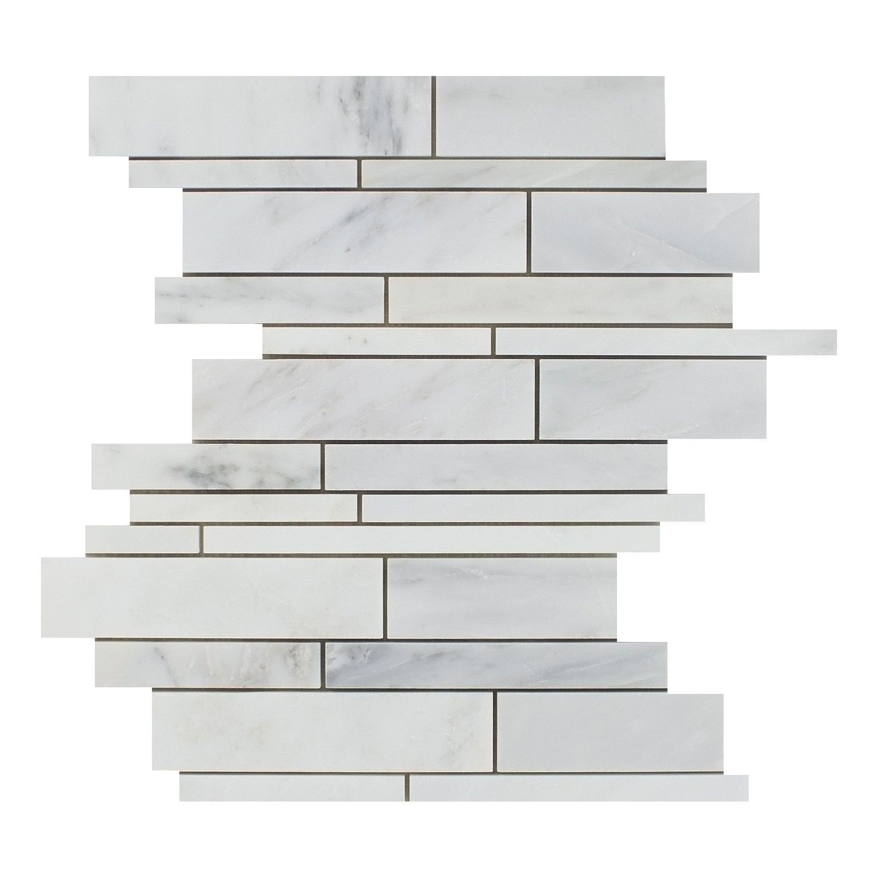 Oriental White / Asian Statuary Marble Honed Random Strip Mosaic Tile-Marble Mosaic-American Tile Depot