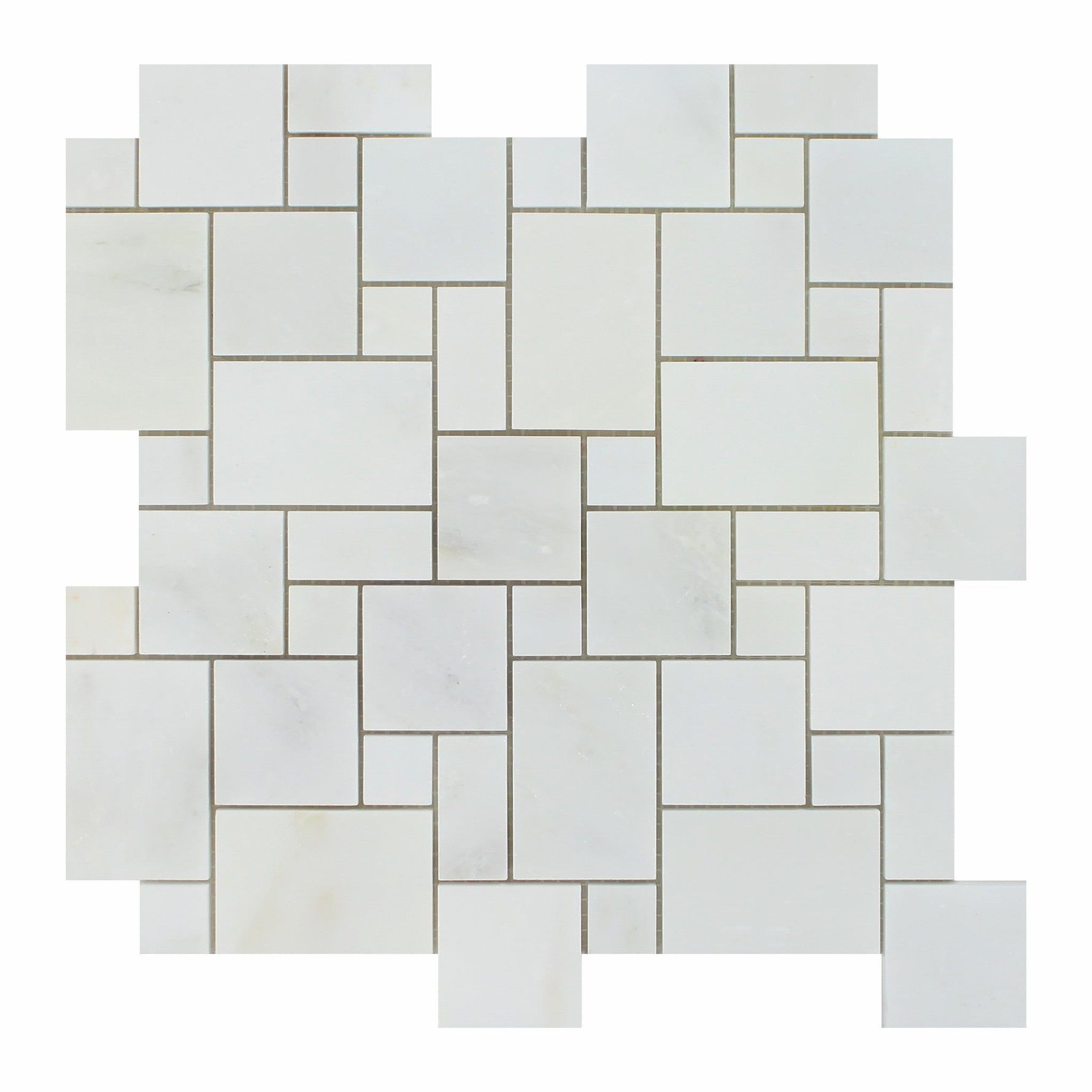 Oriental White / Asian Statuary Marble Honed Mini Versailles Mosaic Tile-Marble Mosaic-American Tile Depot