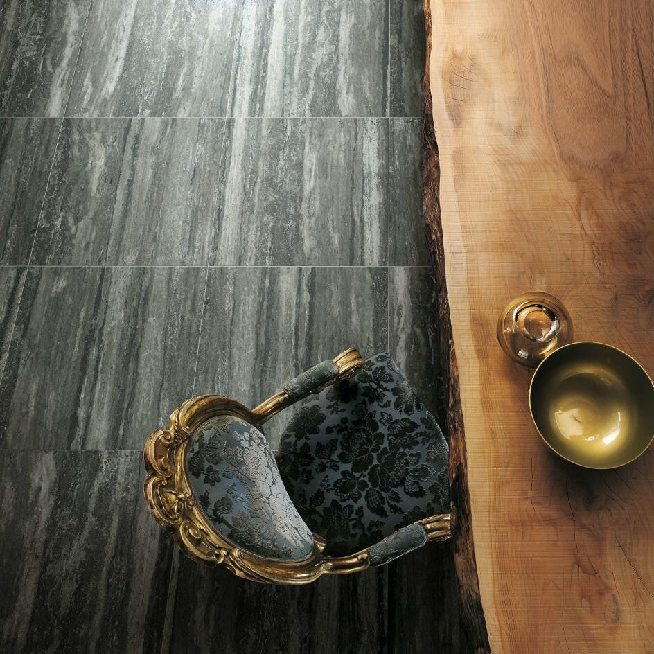 16 X 32 I-Travertini Black Glossy Travertine Look Porcelain Tile-PORCELAIN-Large Format-American Tile Depot