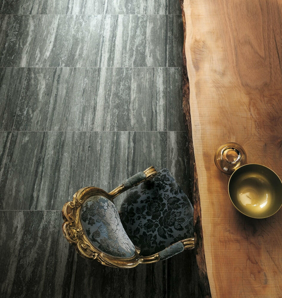 16 X 32 I-Travertini Black Glossy Travertine Look Porcelain Tile-PORCELAIN-Large Format-American Tile Depot