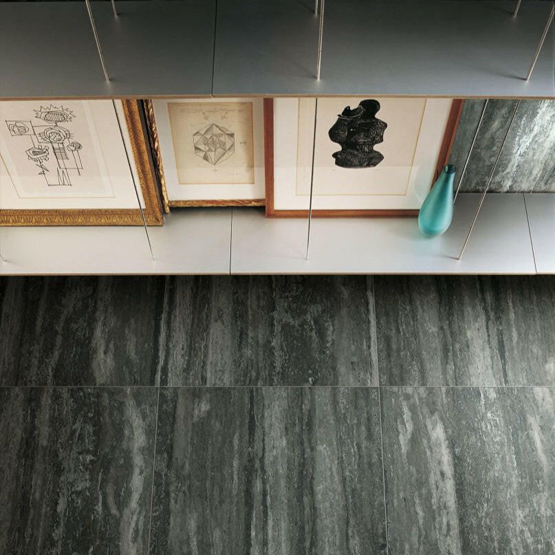 16 X 32 I-Travertini Black Glossy Travertine Look Porcelain Tile-PORCELAIN-Large Format-American Tile Depot