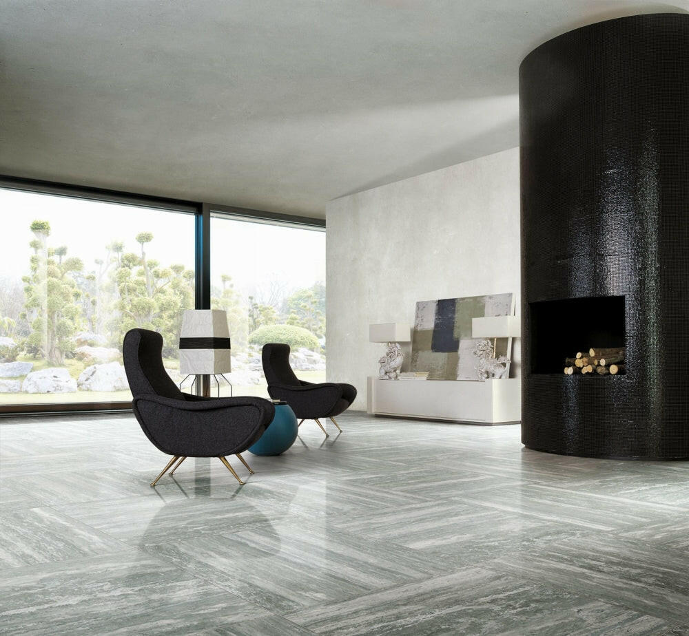 16 X 32 I-Travertini Grey Glossy Travertine Look Porcelain Tile-PORCELAIN-Large Format-American Tile Depot