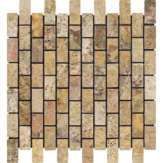 1 X 2 Scabos Travertine Tumbled Brick Mosaic Tile-Travertine Mosaic-American Tile Depot