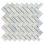 Oriental White / Asian Statuary Marble Honed 1 x 2 Herringbone Mosaic Tile-Marble Mosaic-American Tile Depot