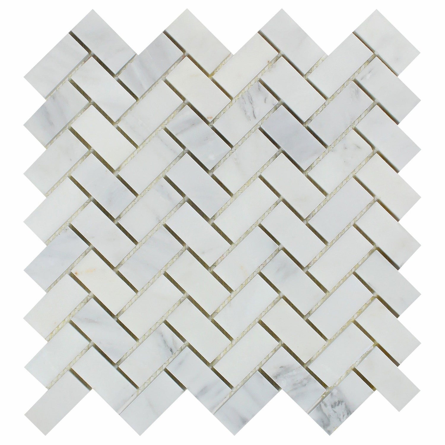 Oriental White / Asian Statuary Marble Honed 1 x 2 Herringbone Mosaic Tile-Marble Mosaic-American Tile Depot