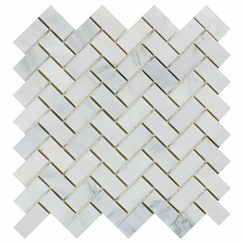 Oriental White / Asian Statuary Marble Honed 1 x 2 Herringbone Mosaic Tile